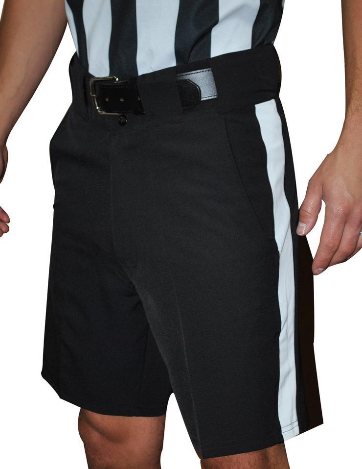 Black football officiating shorts with white stripe